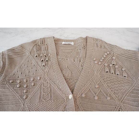 VTG 90s JAEGER Women Hand Knit Bobble Chunky Cardigan L Whimisgoth Fairy Grunge - Picture 11 of 16